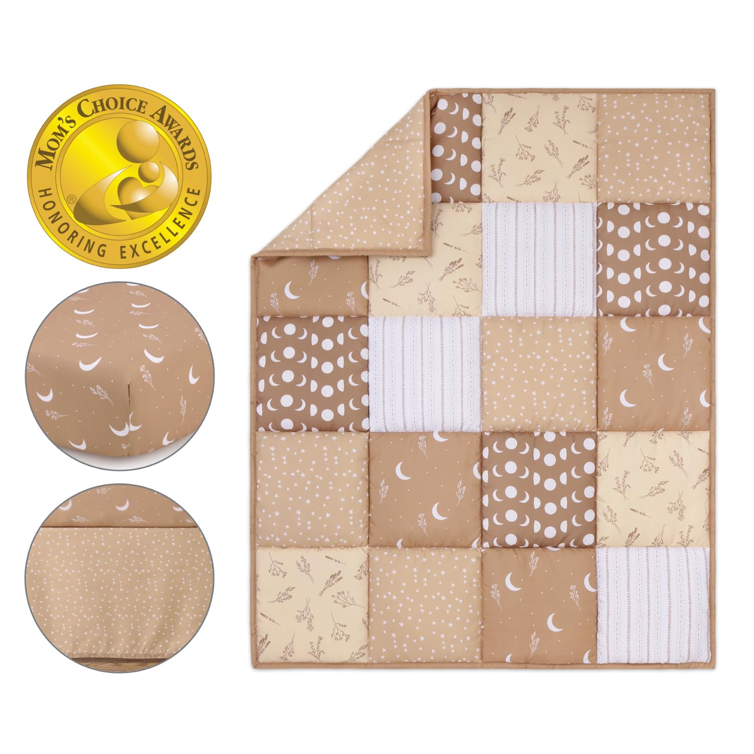 The Peanutshell 3 Piece Baby Crib Bedding Set for Boys & Girls - Newborn, Infant & Toddler Nursery Bed Set Decor with Fitted Crib Sheet, Dust Ruffle Comforter - Boho Celestial