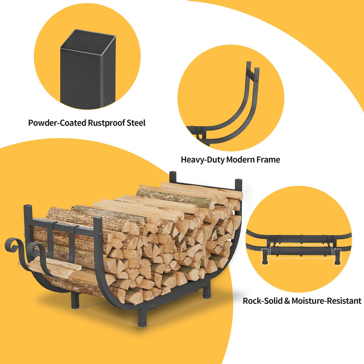 30" Curved Firewood Rack with Kindling Hooks