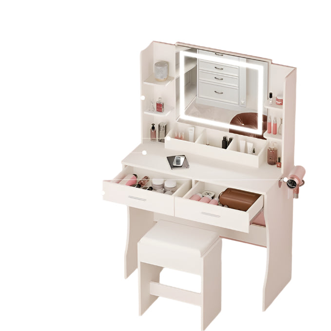 Makeup Vanity Table for Girls, Vanity Set with Mirror and Stool and Lights