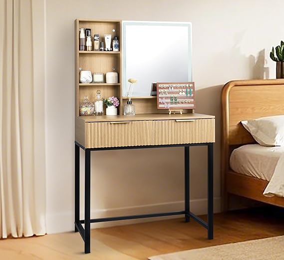 Vanity Desk with Mirror White, Modern Minimalist Dressing Table 3-Color