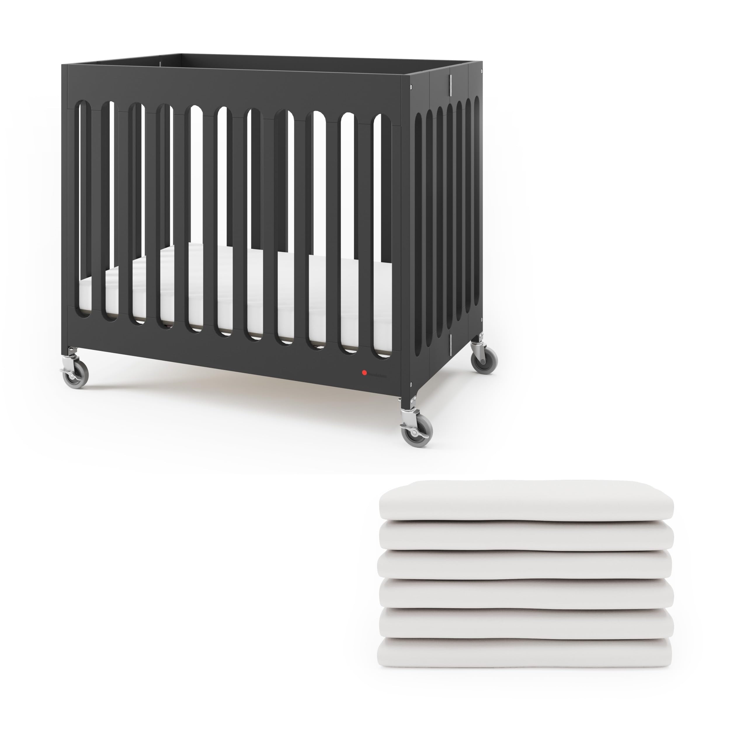 Boutique Folding Hotel Crib and Sheet Bundle - Includes Wooden Mini Crib
