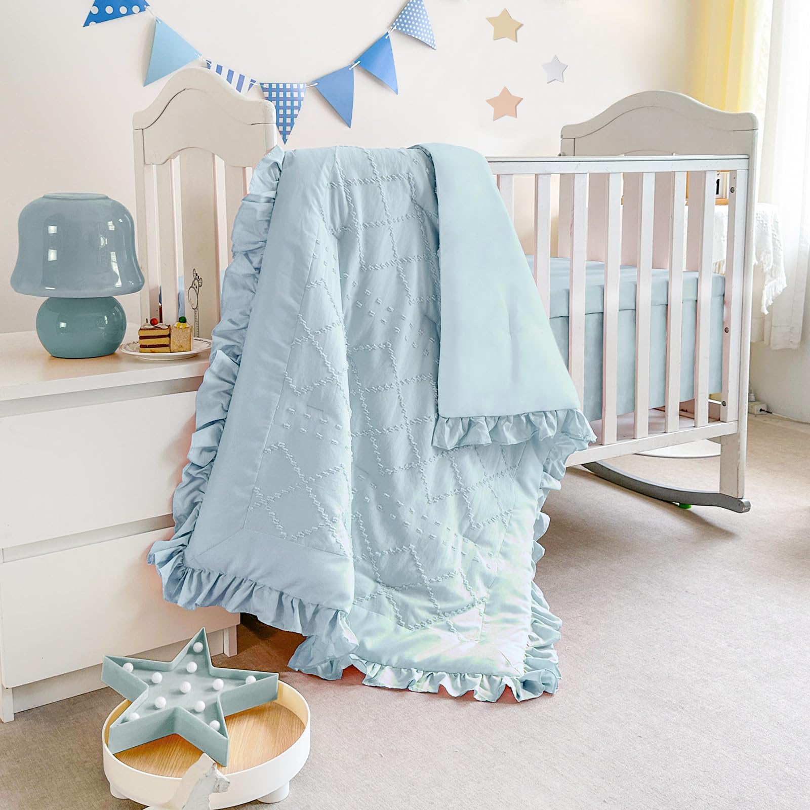 Baby Crib Bedding Set for Girls, 3 Piece Boho Crib Comforter Set Ruffle