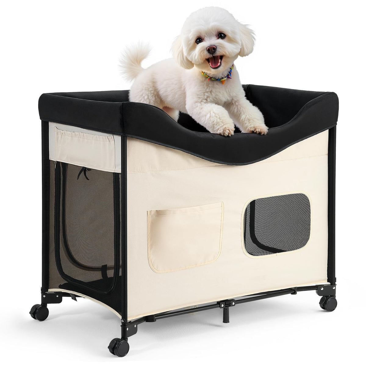 Dual-Level Bunk Dog Bed with Wheels & Storage