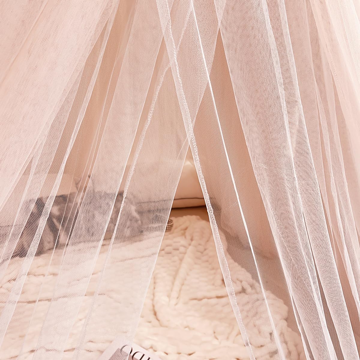 Dreamy Bed Canopy for Girls, Princess Canopy Curtains Double Layer Sheer Mesh