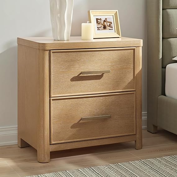 Solid Wood Nightstands Set of 2, Large 2 Drawer Night Stands with Charging Station