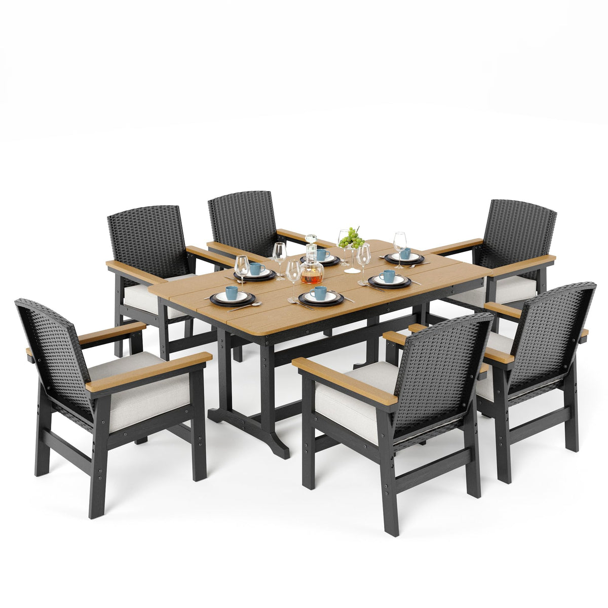 7-Piece Outdoor HDPE Patio Dining Set with 6 Chairs