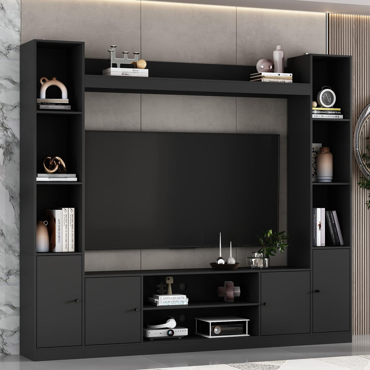 81" Large TV Stand with Bookshelves & Entertainment Center