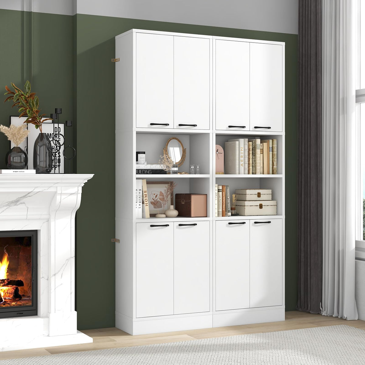 75" Tall Freestanding Storage Cabinet with Doors & Open Shelves