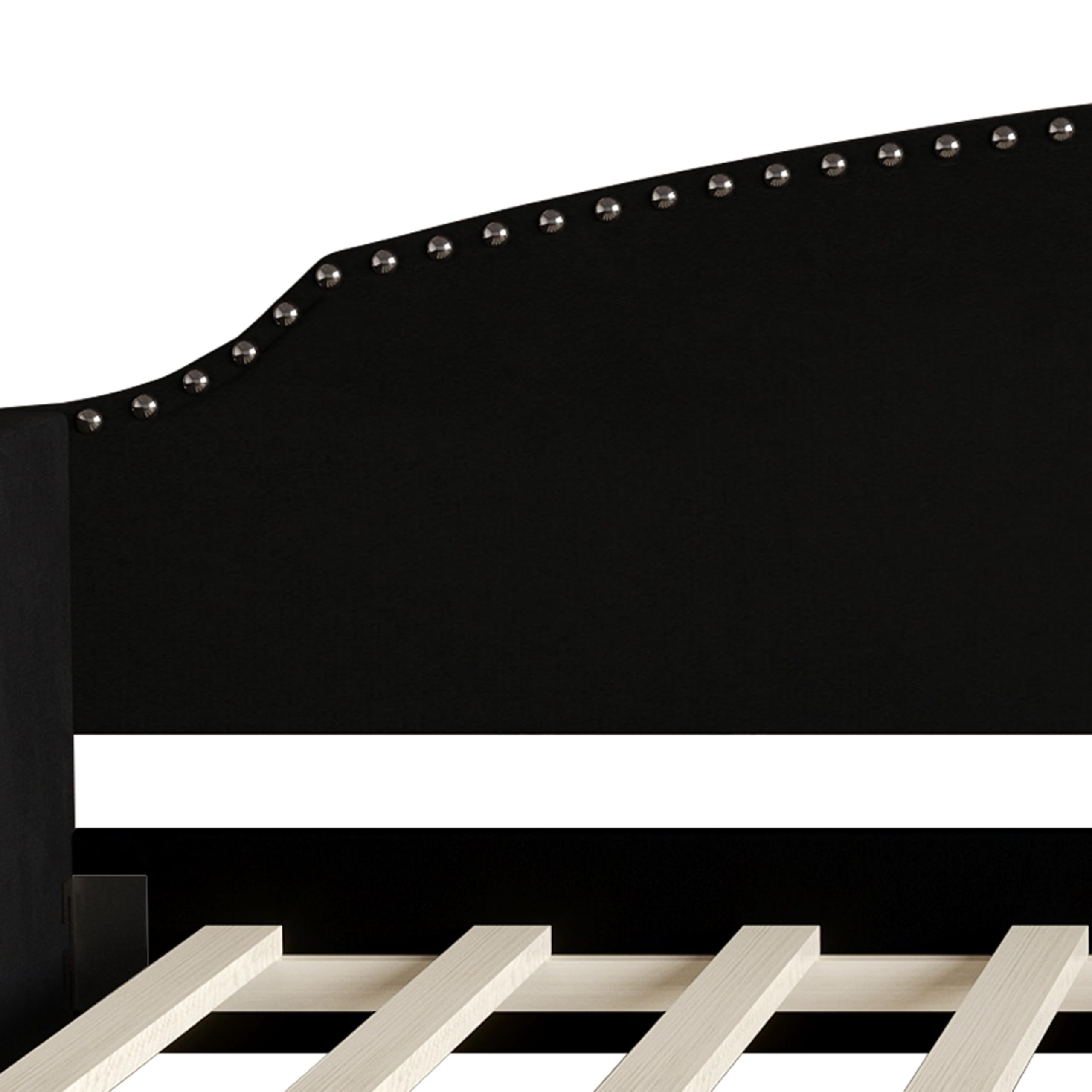 Kilagore Velvet Upholstered Nailhead Trim Daybed with Trundle (Black)
