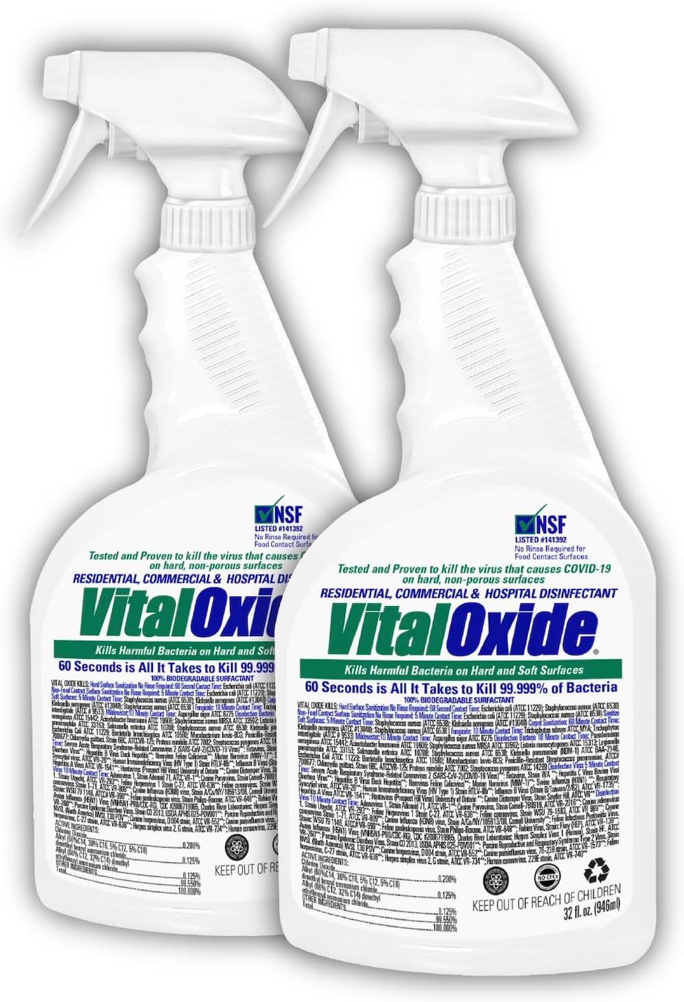 Disinfectant, Deodorizer, Cleaner, Food-Contact Sanitizer, Virucide