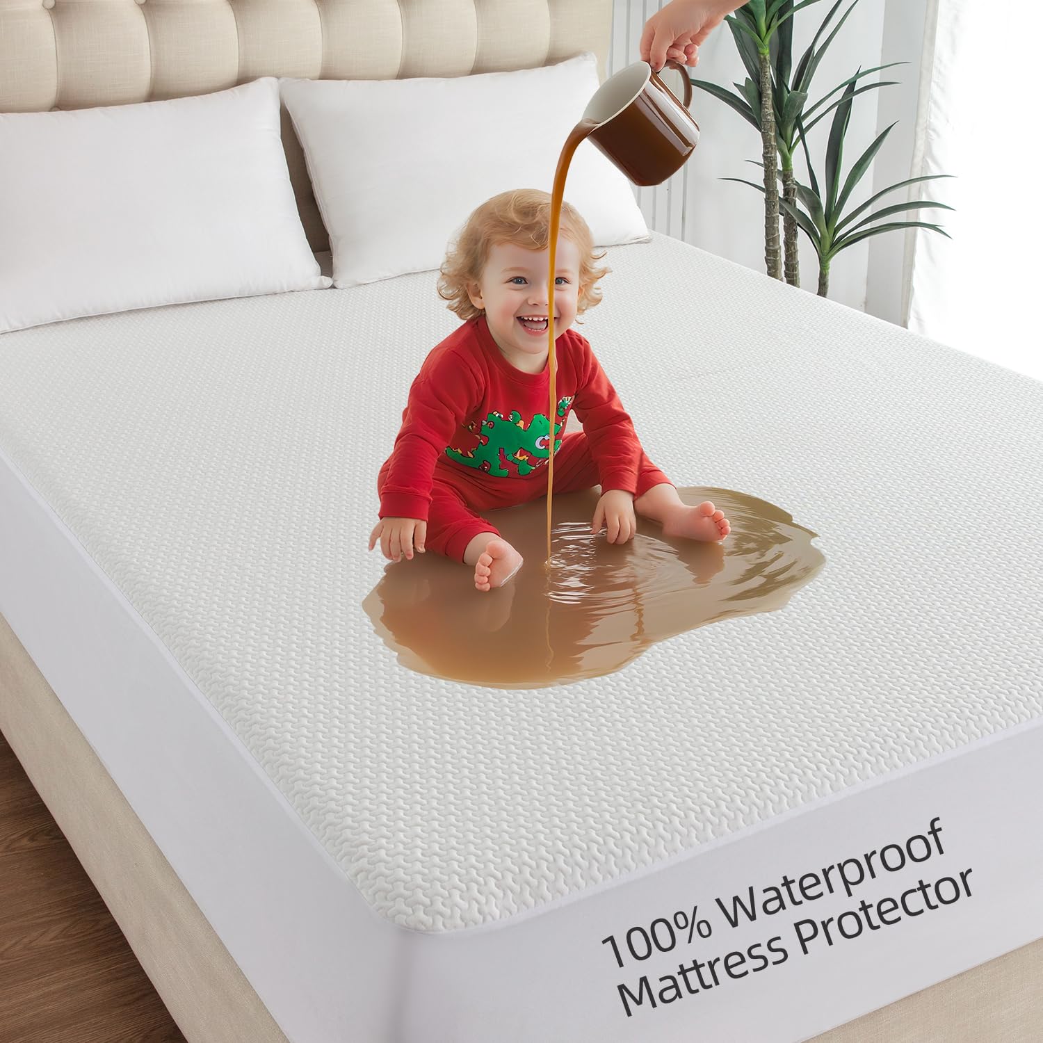 King Size Waterproof Mattress Protector,3D Air Breathable Cooling King Mattress