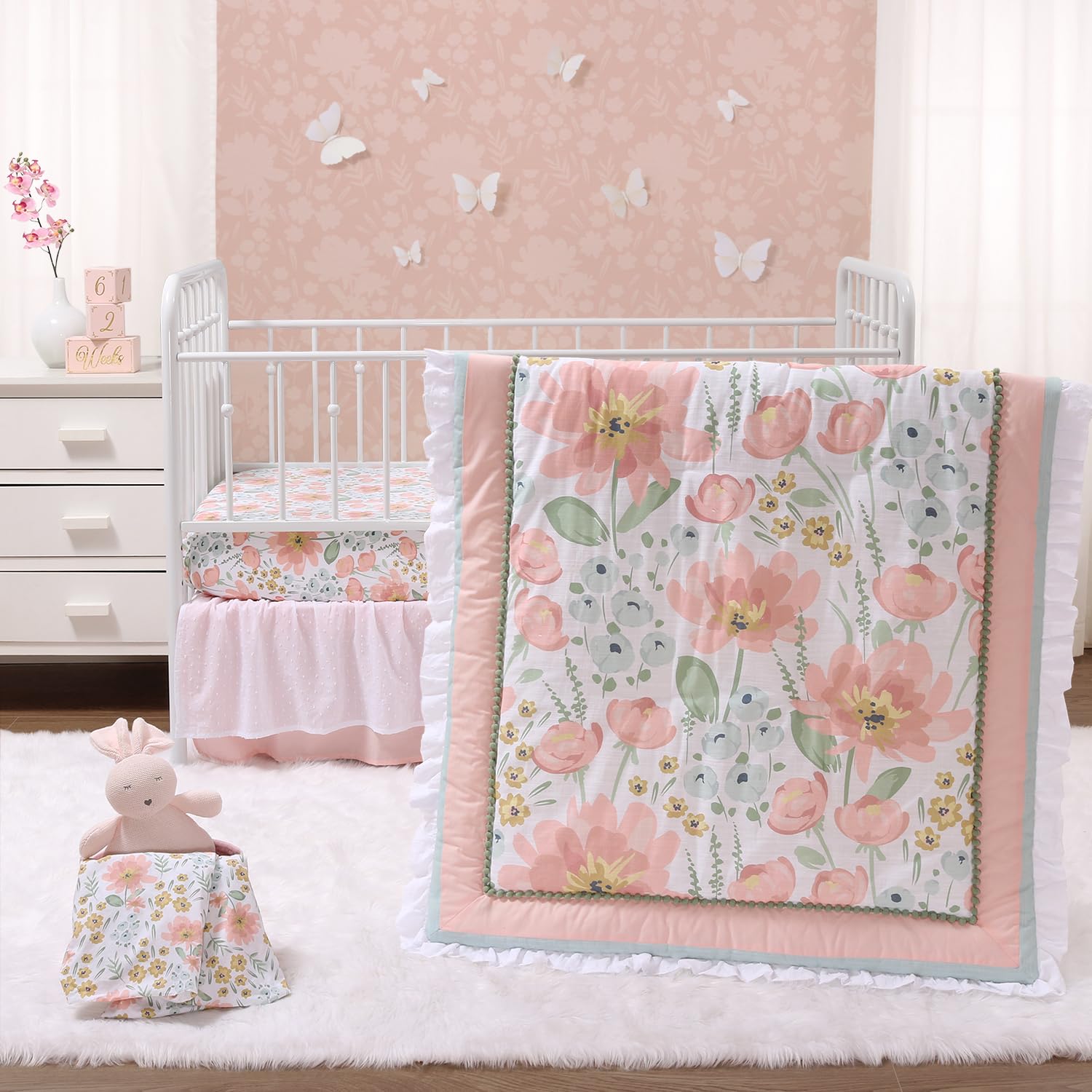 4 Piece Organic Cotton Baby Crib Bedding Set for Girls