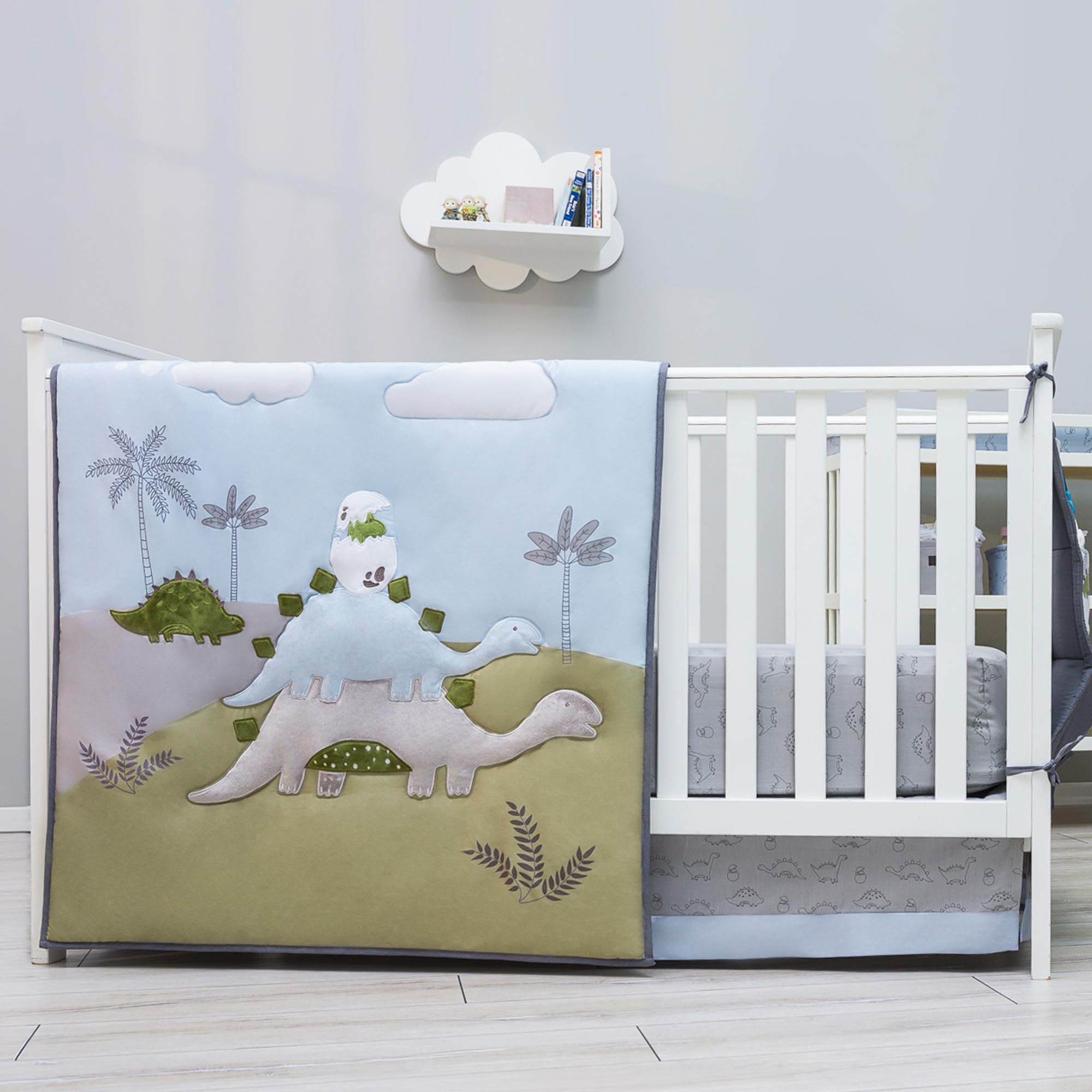 Dinosaur Bedding Set for Boys - 6 Piece Set Includes Dino Blanket, 2 Fitted SheetsWhite
