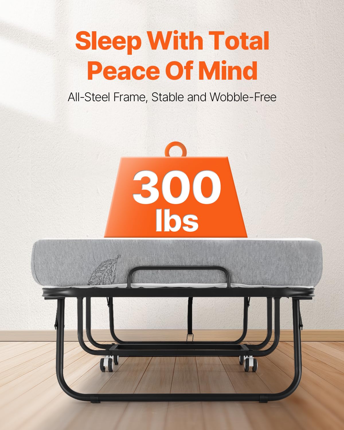 x 75 in Folding Bed with 5 in Mattress, Twin Size, Grey, for Adults, Guest