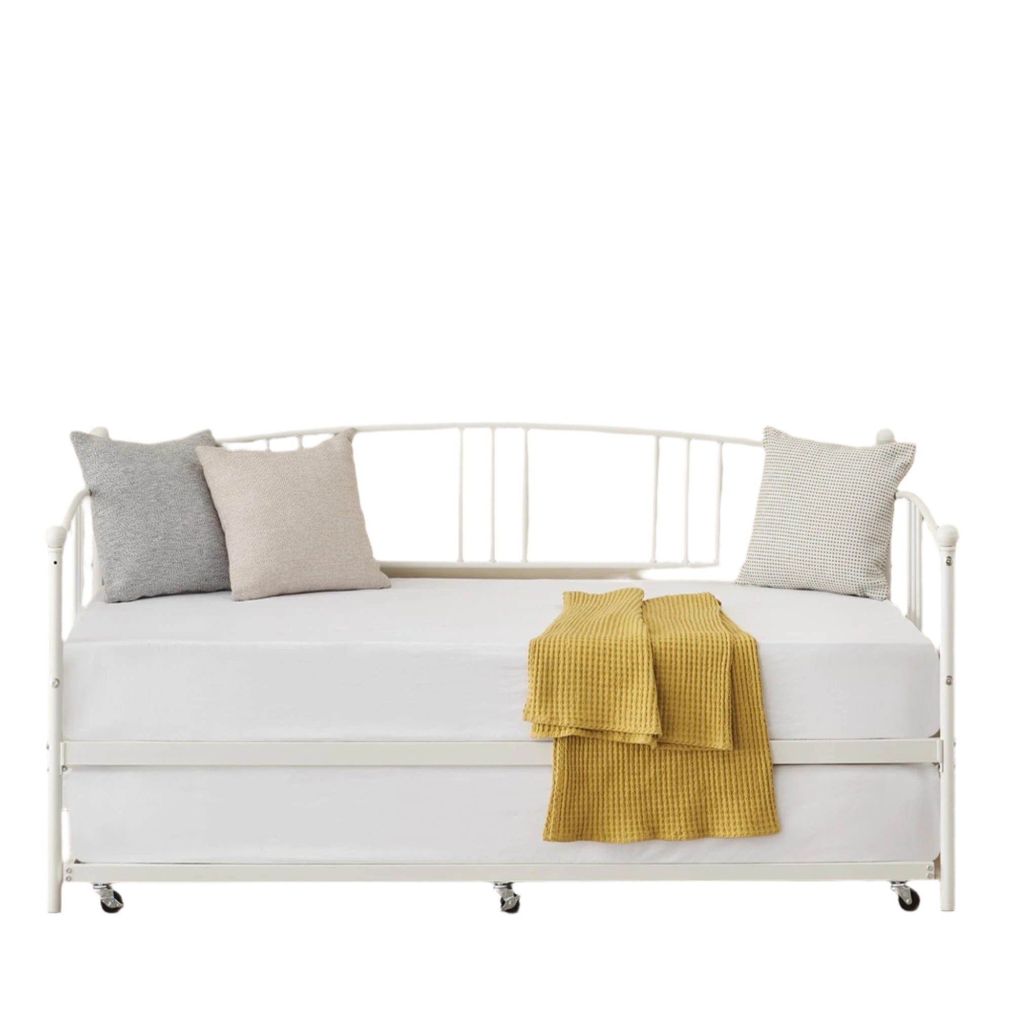 Twin Daybed with Trundle, Twin Size Daybed Frame with Pullout Trundle 6 Casters