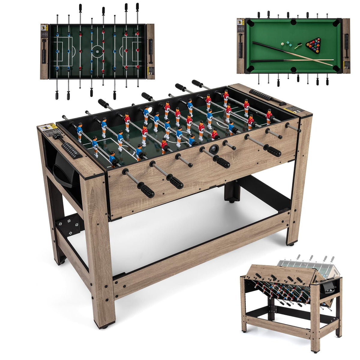 2-in-1 Foosball & Billiard Combo Game Table with Accessories