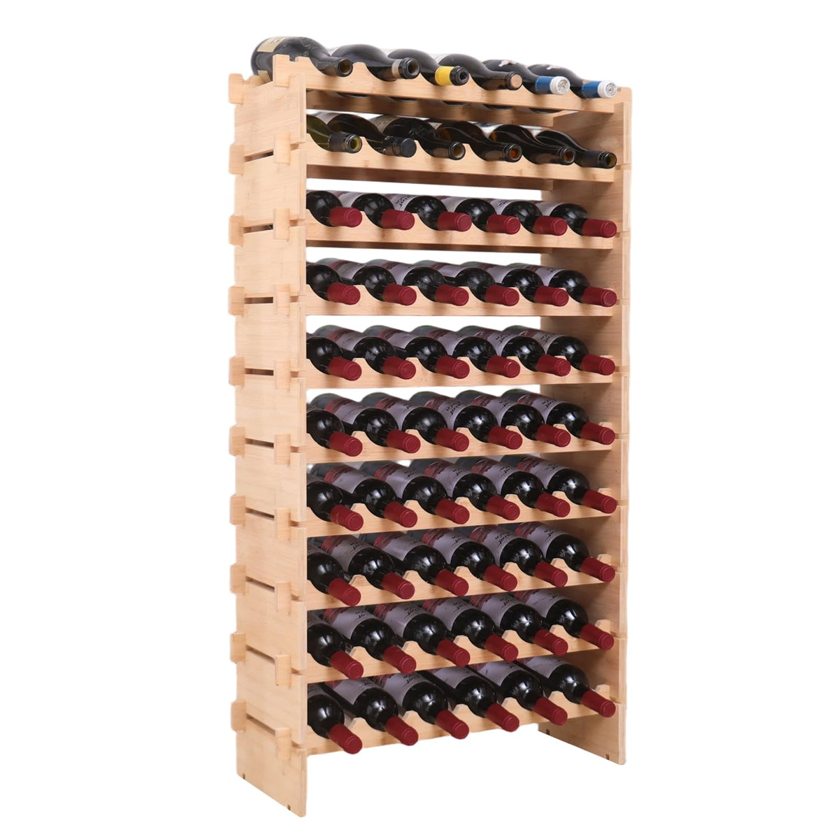 Bamboo 60-Bottle Stackable Modular Wine Rack, 10-Tier Freestanding
