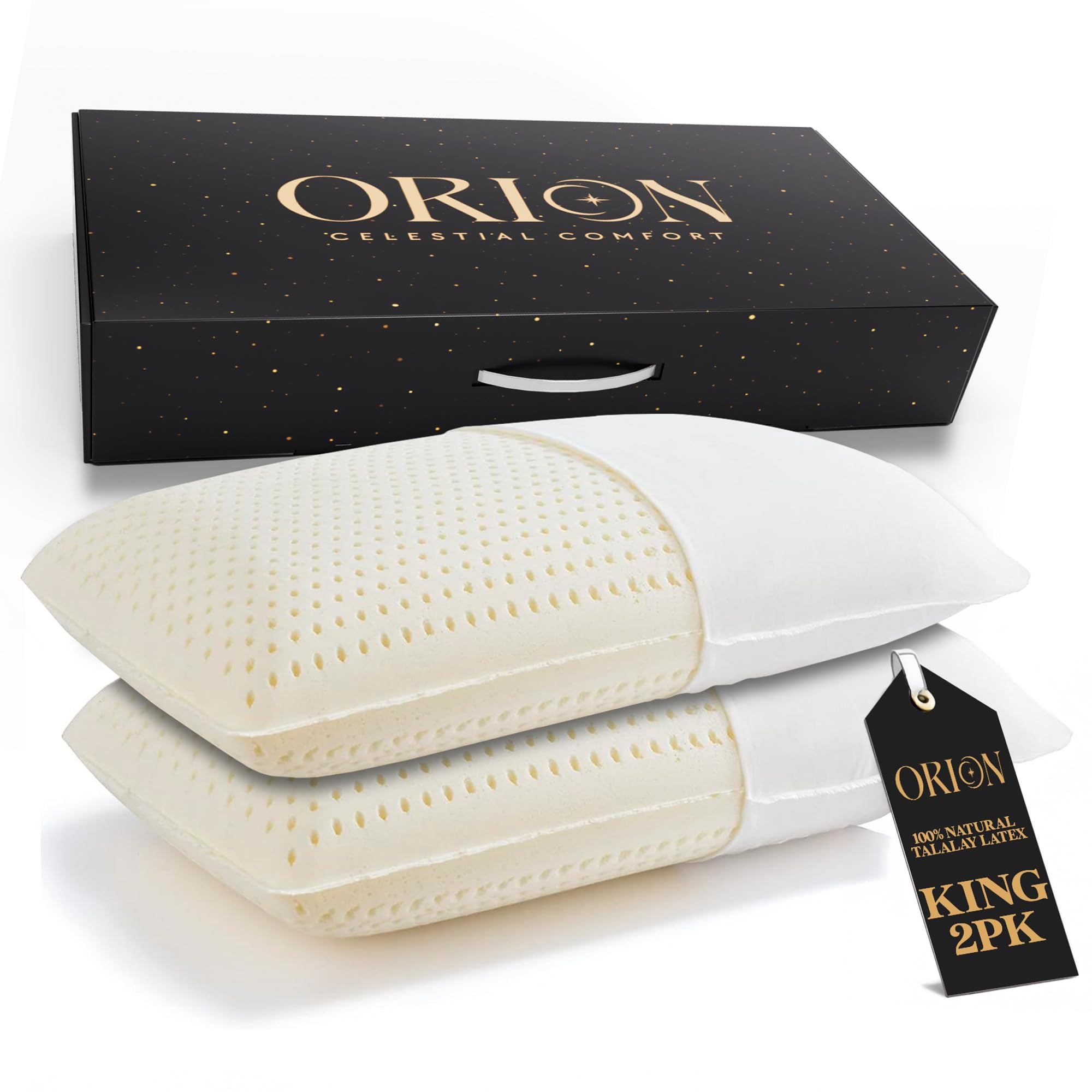 Latex King Pillows 2 Pack - 100% Talalay Latex with L-Shaped Easy-Open