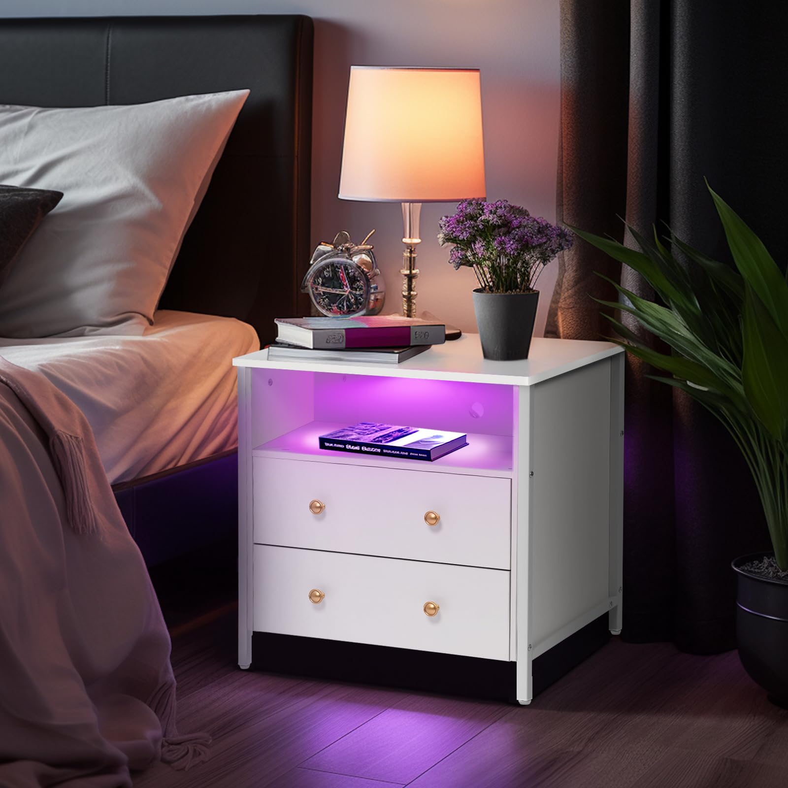 27 Inch Wide Night Stand, Large Wood Night Stand with 2 Drawers