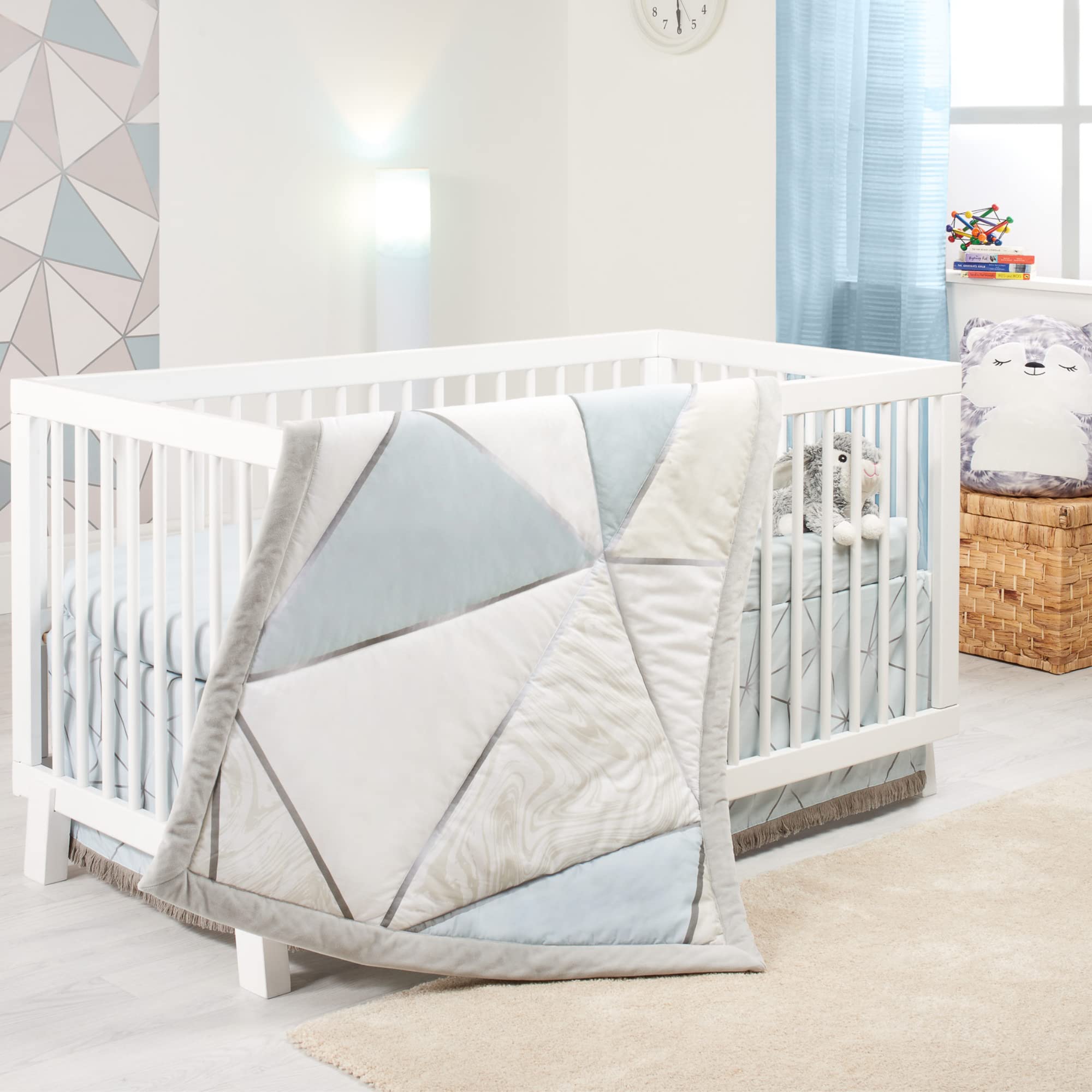 Crib Bedding Set for Boys | 4-Piece Baby Nursery Bedding Crib Set | Geometric Patterns
