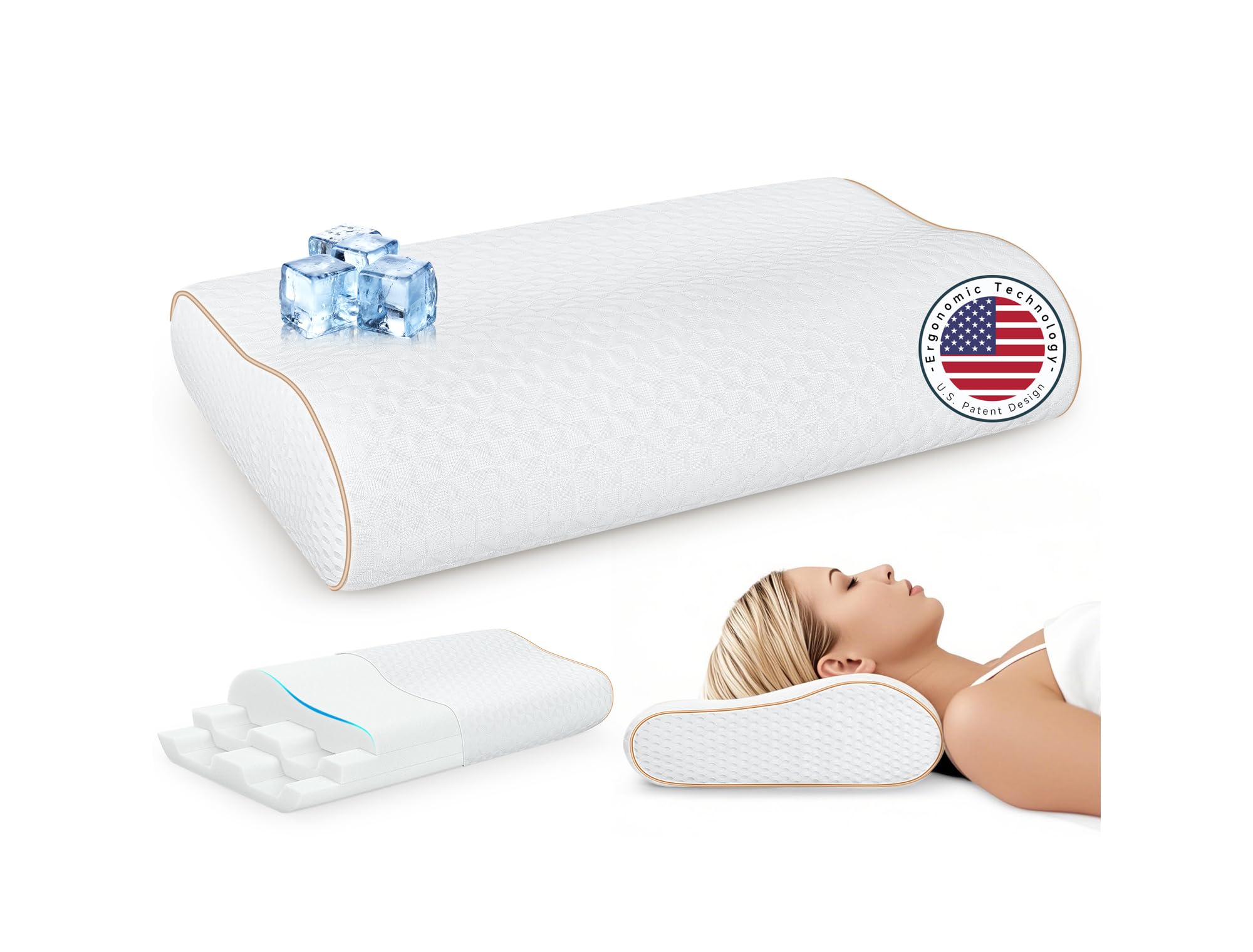 Memory Foam Pillow for Sleeping - Ergonomic Cervical Cooling Pillows Queen