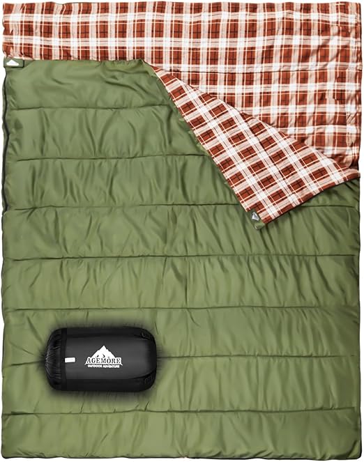 Cotton Flannel Double Sleeping Bag for Camping, Backpacking Or Hiking. Queen