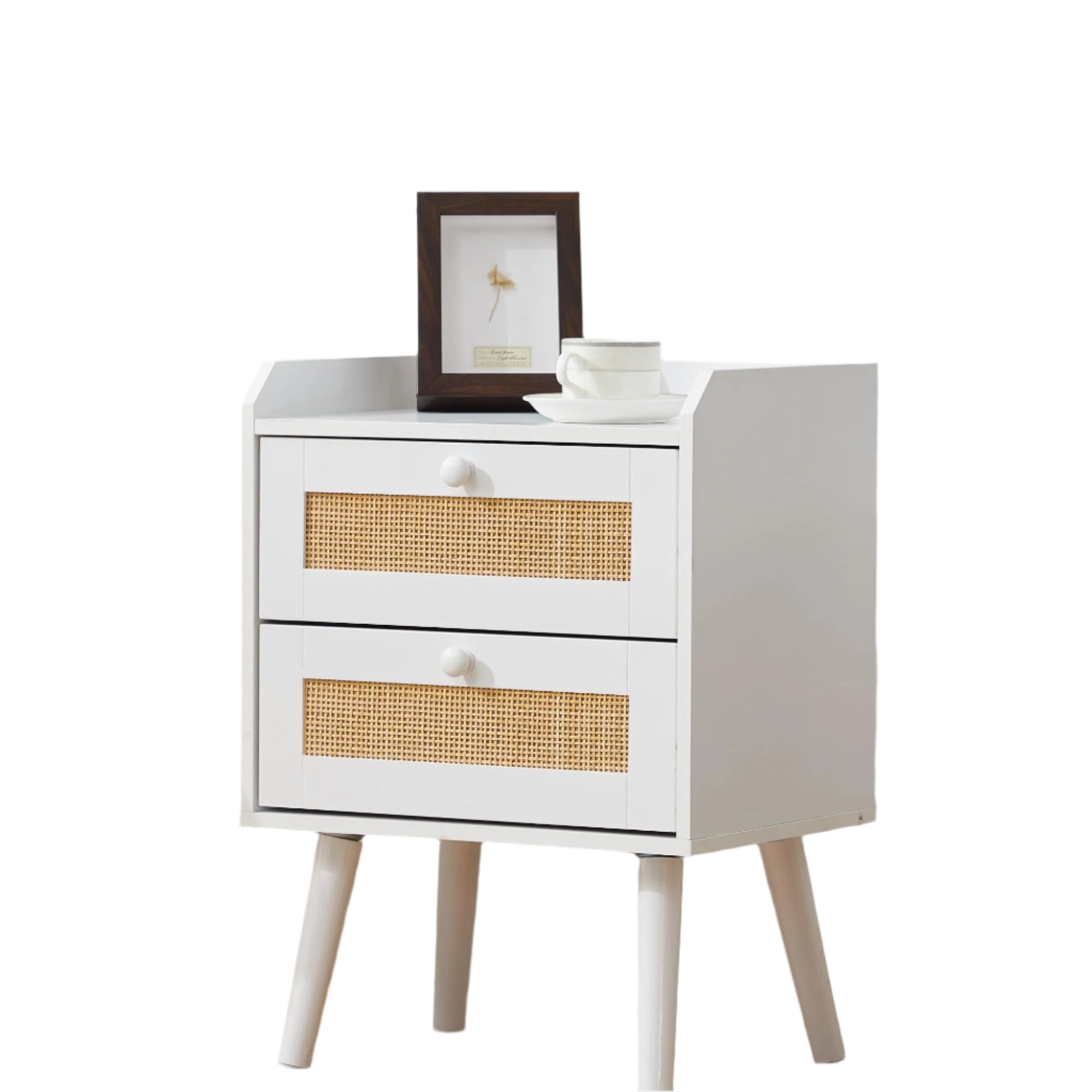 Rattan Nightstands Set of 2 Night Stand Boho Wood Bedside Table