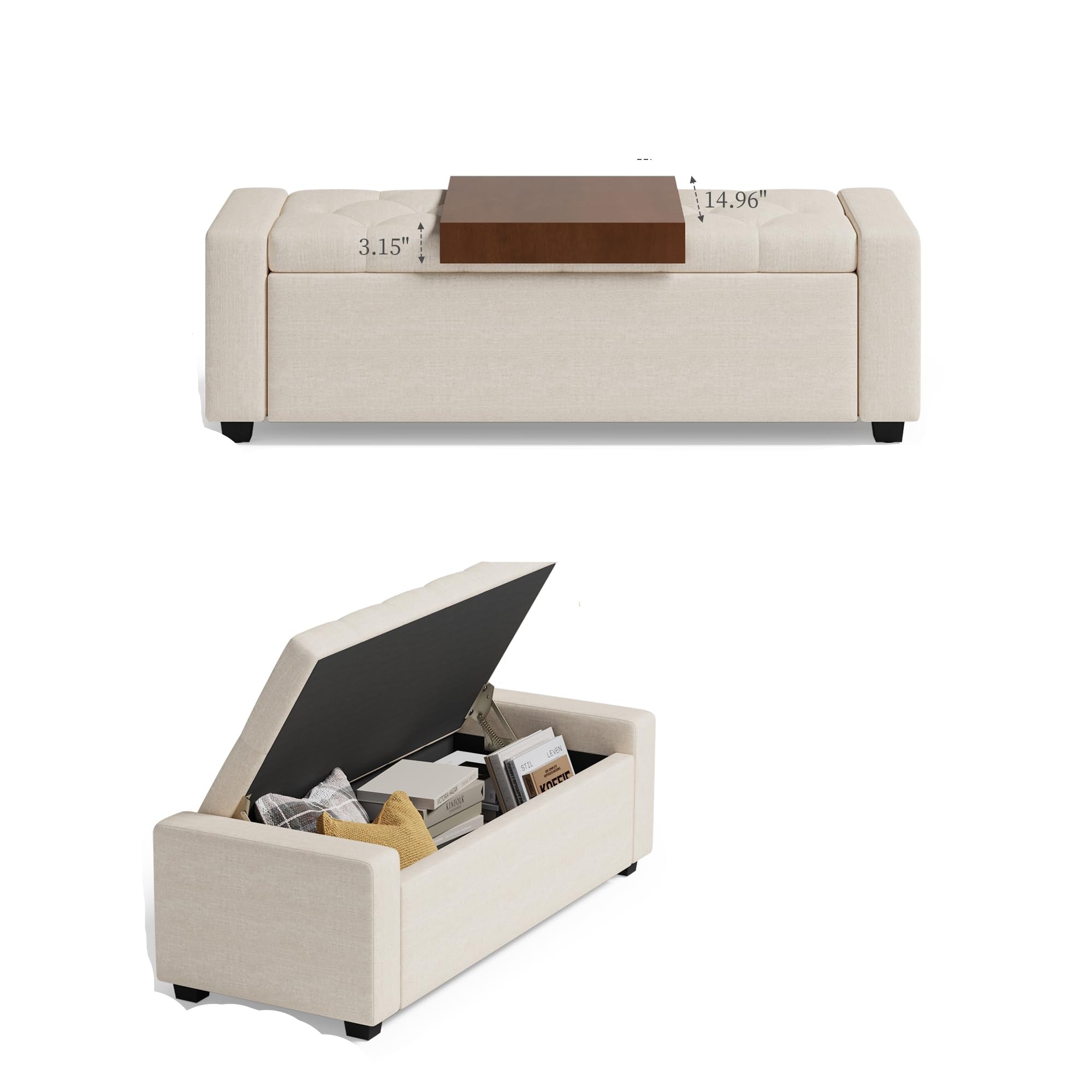 47" Storage Bench, Living Room Ottoman Bench with Removable Tray