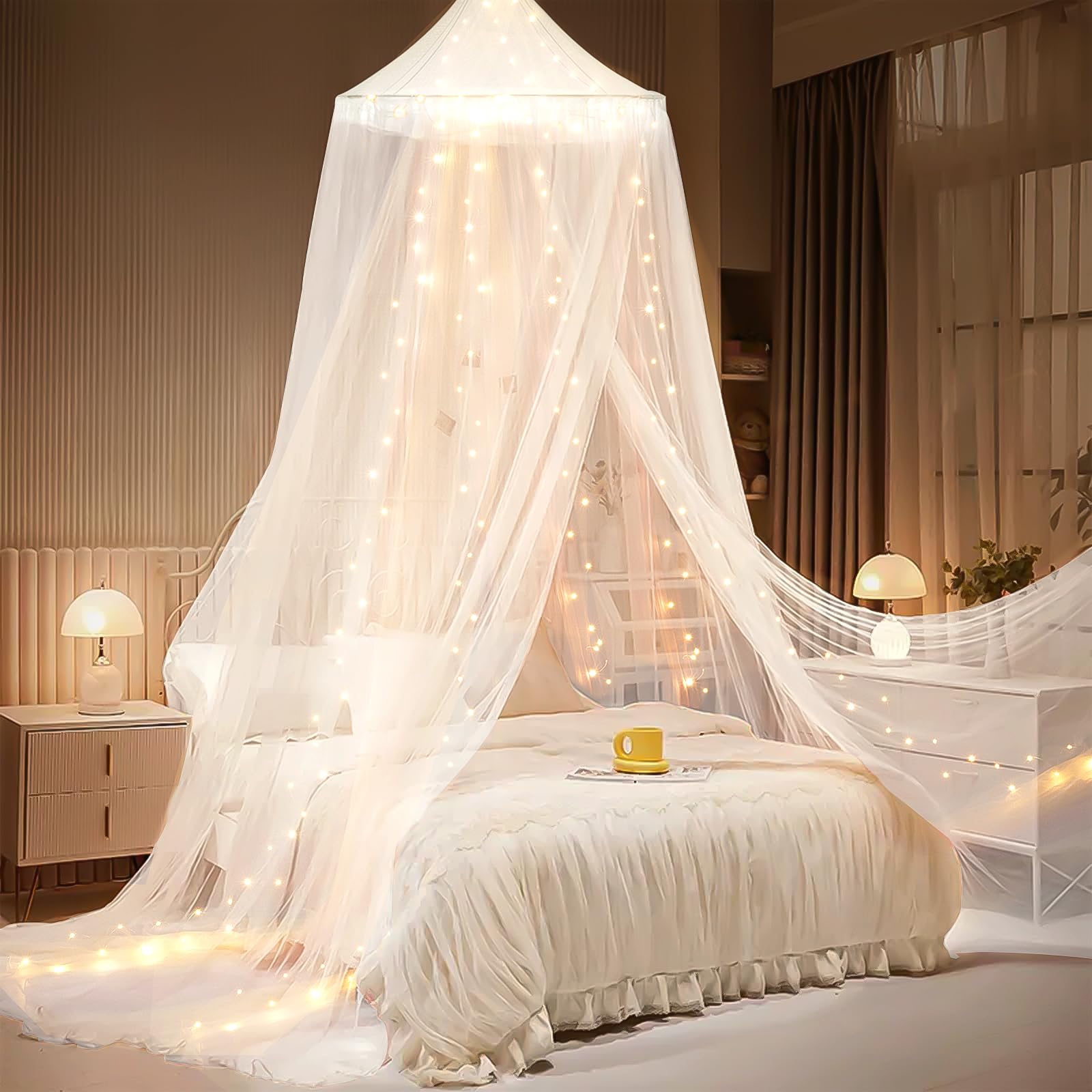 Bed Canopy with Lights, Bed Canopy for Girls Princess with Luminous Stars