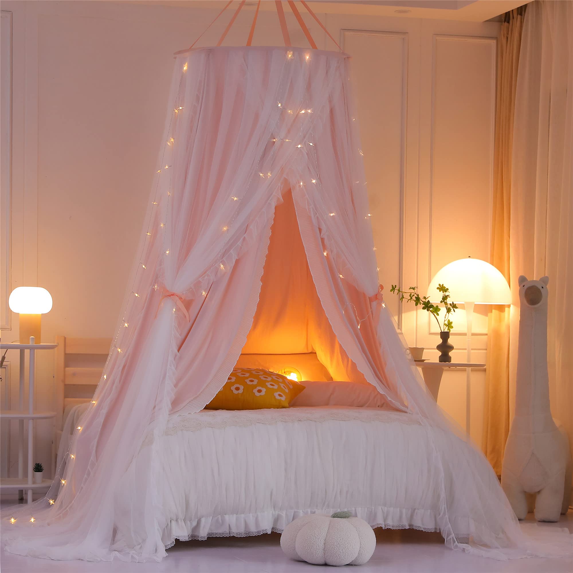 Double Layer Princess Round Dome Canopy Bed Curtain for Girls Adults