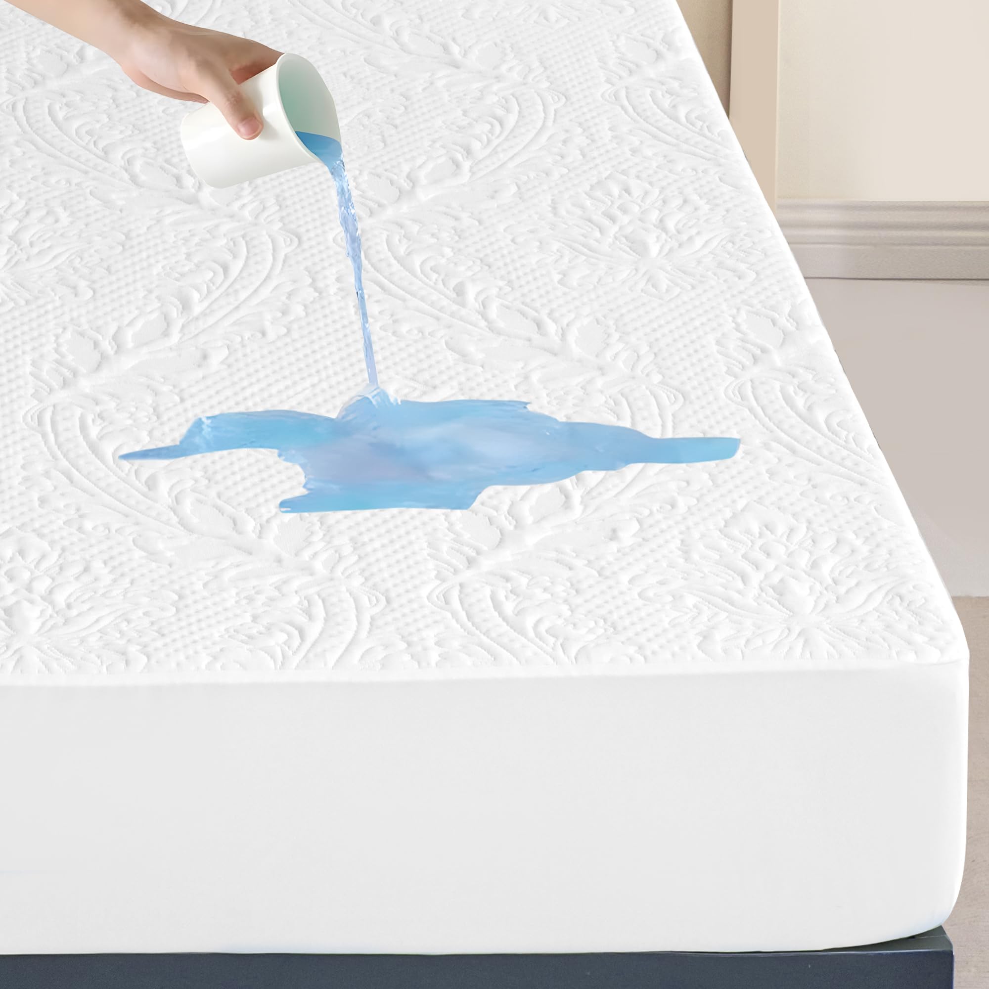 Tencel Waterproof Mattress Protector Cal-King Size, Quilted Cooling 3D Air Fabric