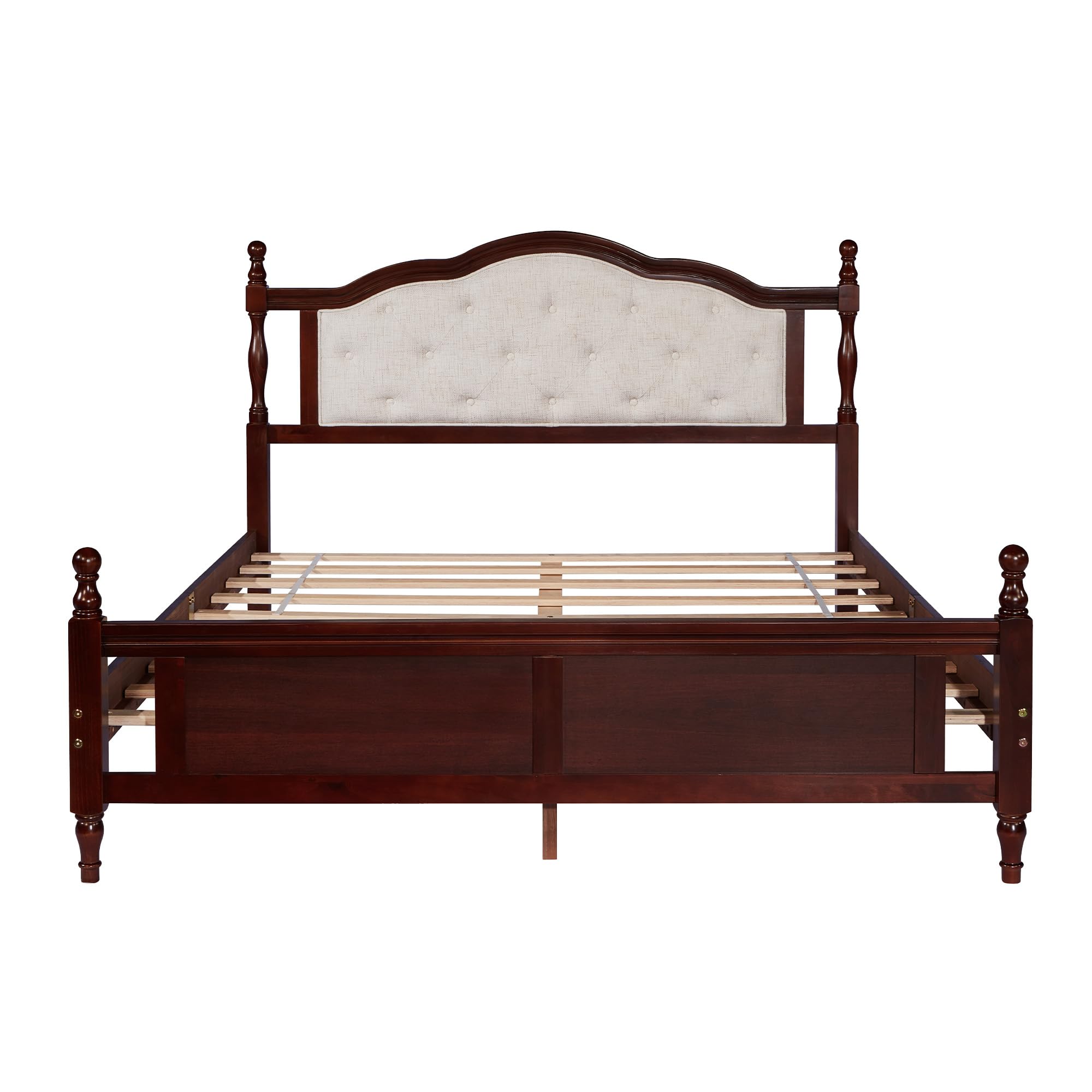 Queen Size Bed Frame with Upholstered Headboard and Panel Footboard