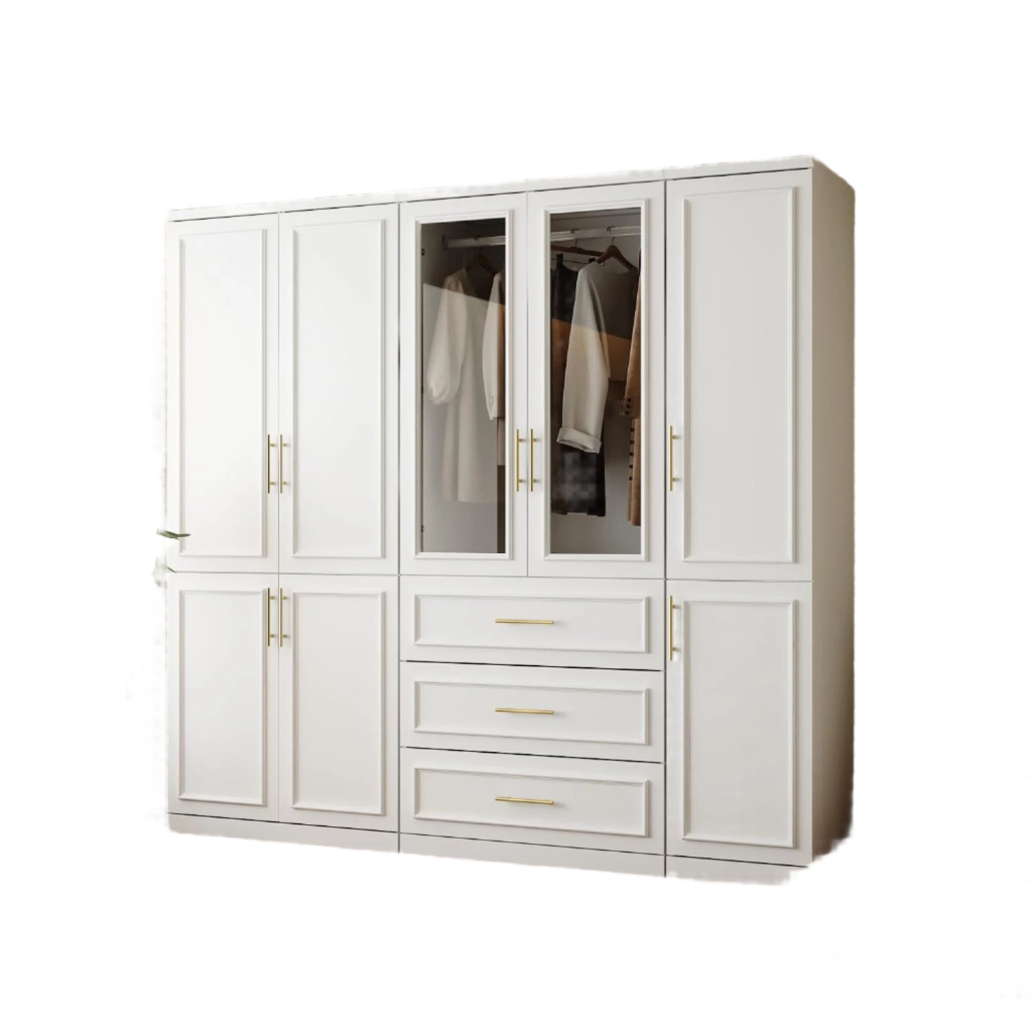 Wardrobe Closet Collection with Doors, Modern White Bedroom Armoire System