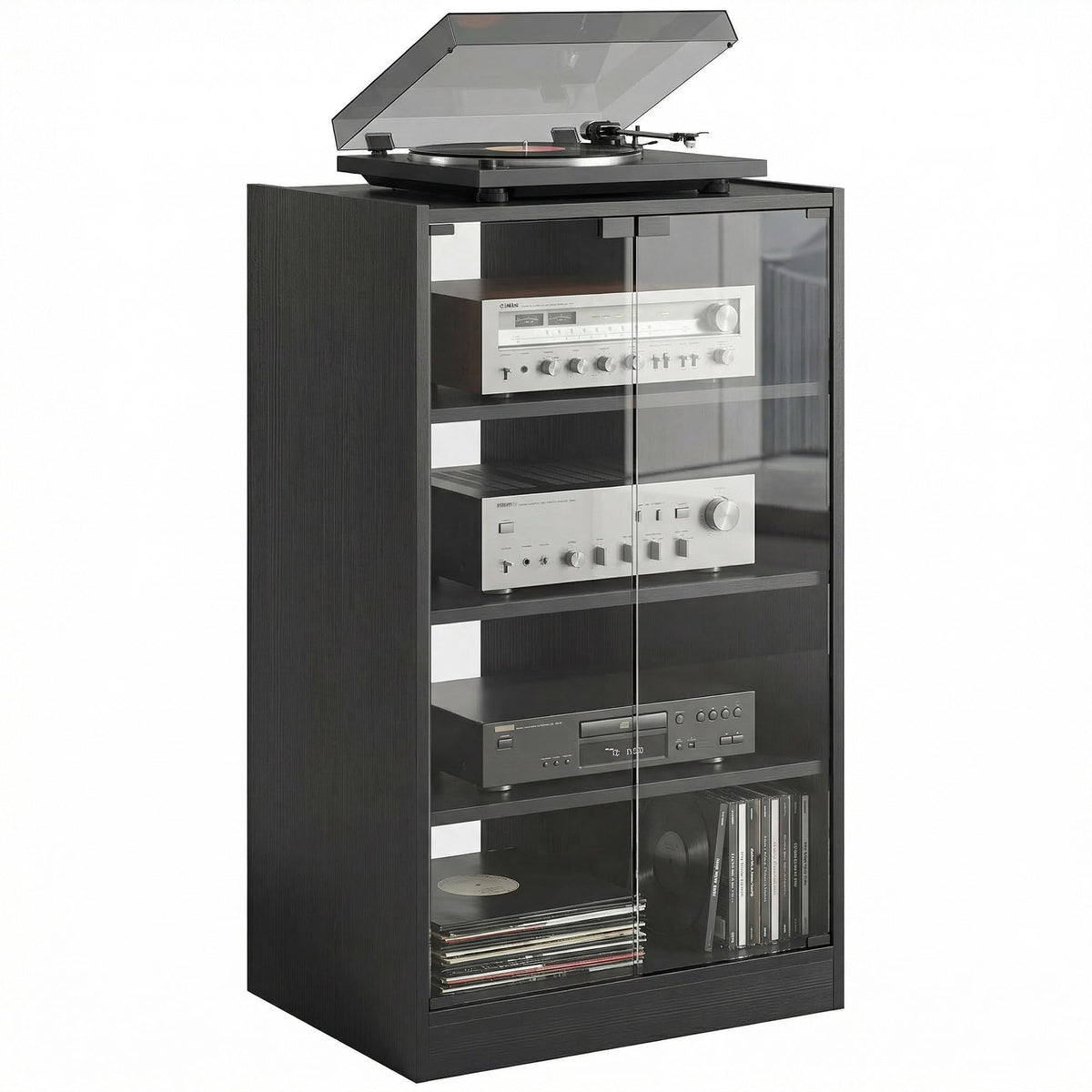 Media Cabinet 4-Tier with Glass Doors