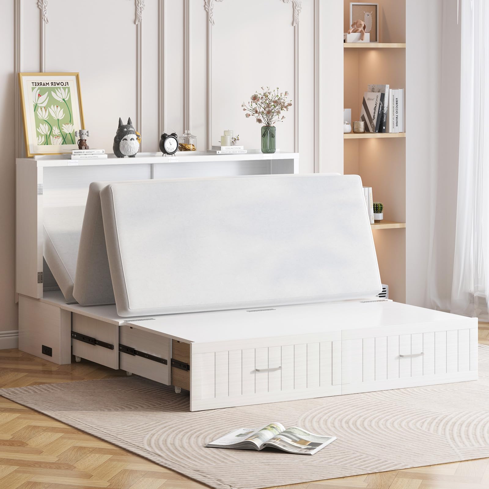 Queen Murphy Bed with Mattress Included, Murphy Cabinet Bed with USB