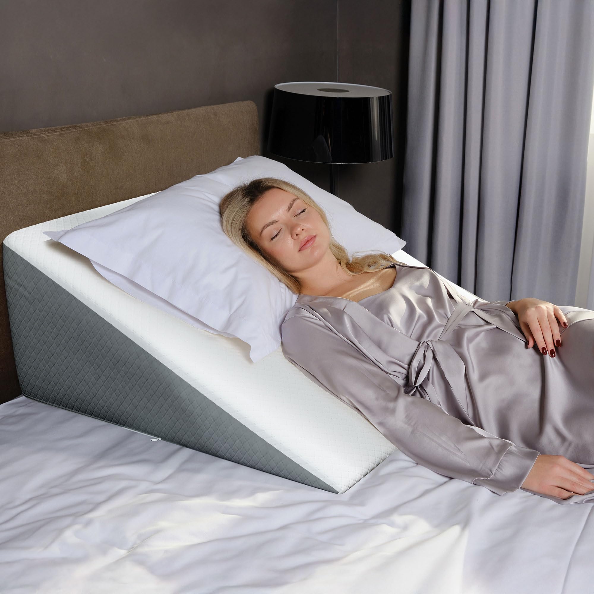 Extra Wide Bed Wedge Pillow | Super Large | Memory Foam Top and Jacquard Cover