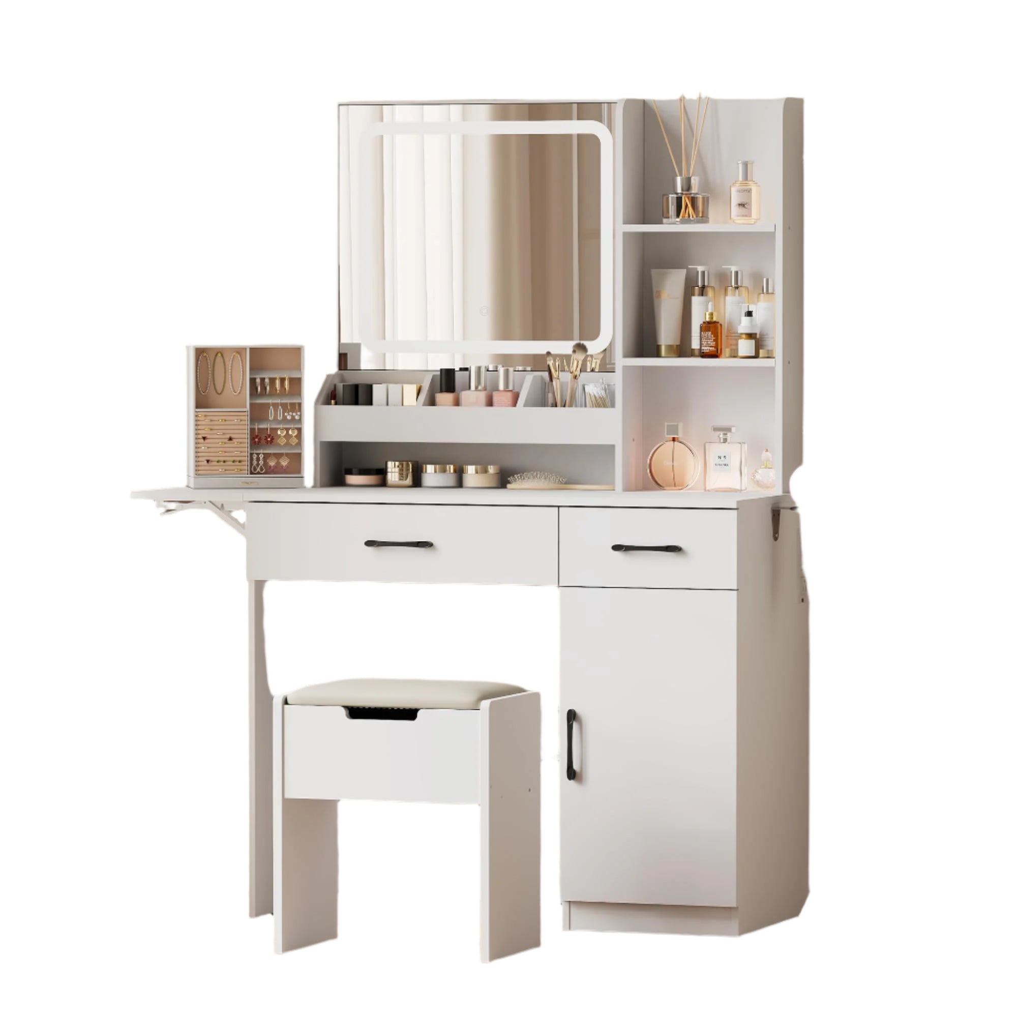Dowinx Vanity Desk with Mirror and Lights, Power Outlet Makeup Vanity