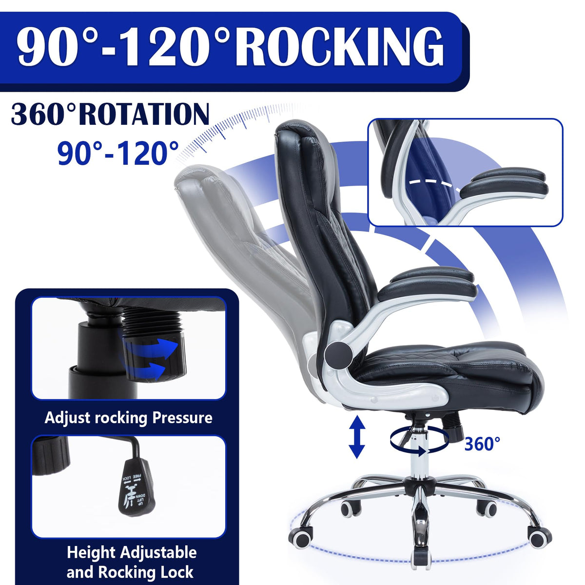 Big & Tall Ergonomic Office Chair – PU Leather, Flip-Up Arms, 350 lbs