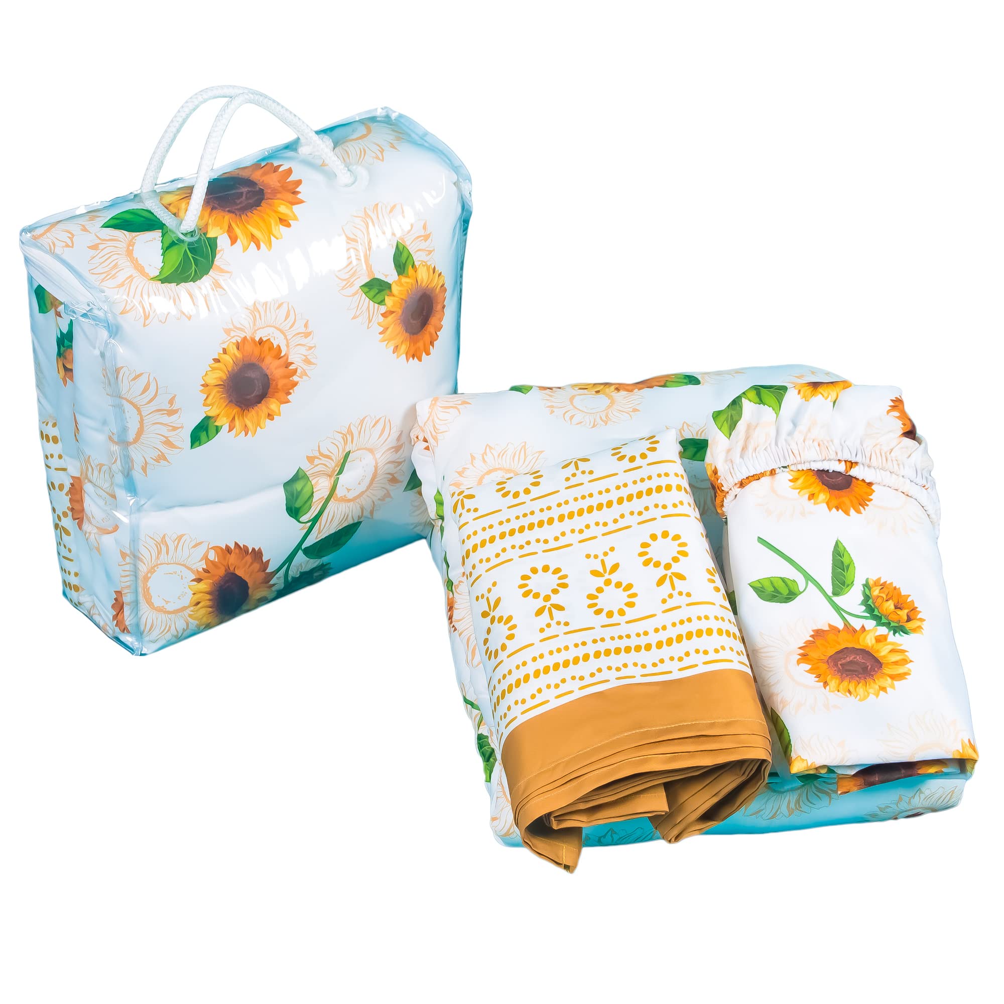 La Premura Sunflower Baby Crib Bedding Set for Girls, 3 Piece Standard Size Nursery Crib Set for Baby Girl, Beige & Orange, Including Crib Sheet, Quilt and Crib Skirt, Sunflower Baby Stuff