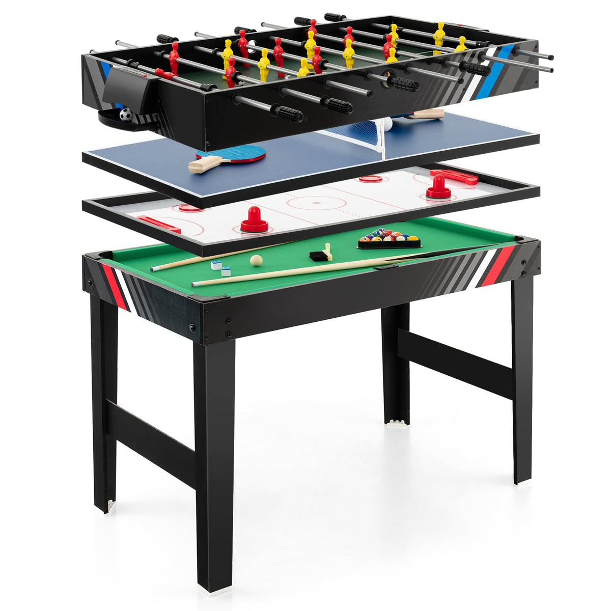 4-in-1 Combo Game Table with Pool, Foosball, Air Hockey & Ping Pong