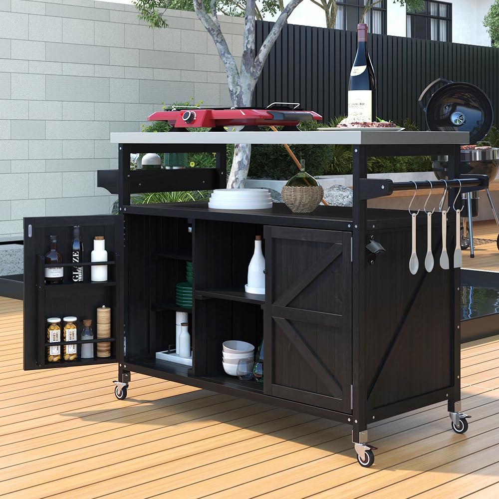 Outdoor Rolling Kitchen Island Cart with Storage Cabinet