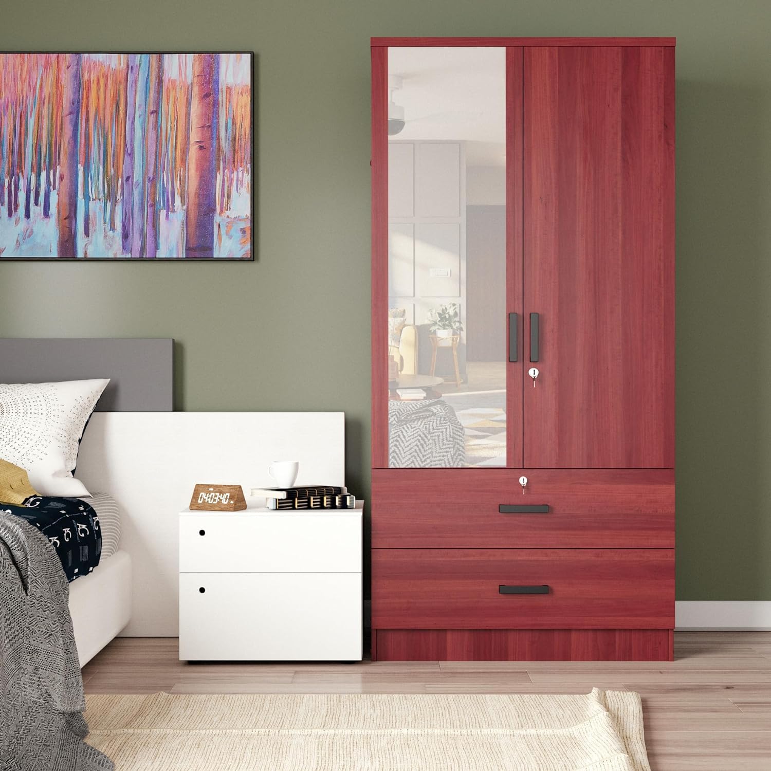 Furniture And Mattress Wardrobe with Mirror & Drawer