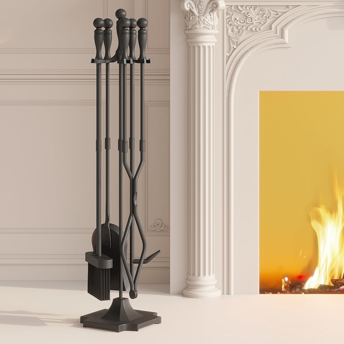 5-Piece Wrought Iron Fireplace Tool Set with Stand