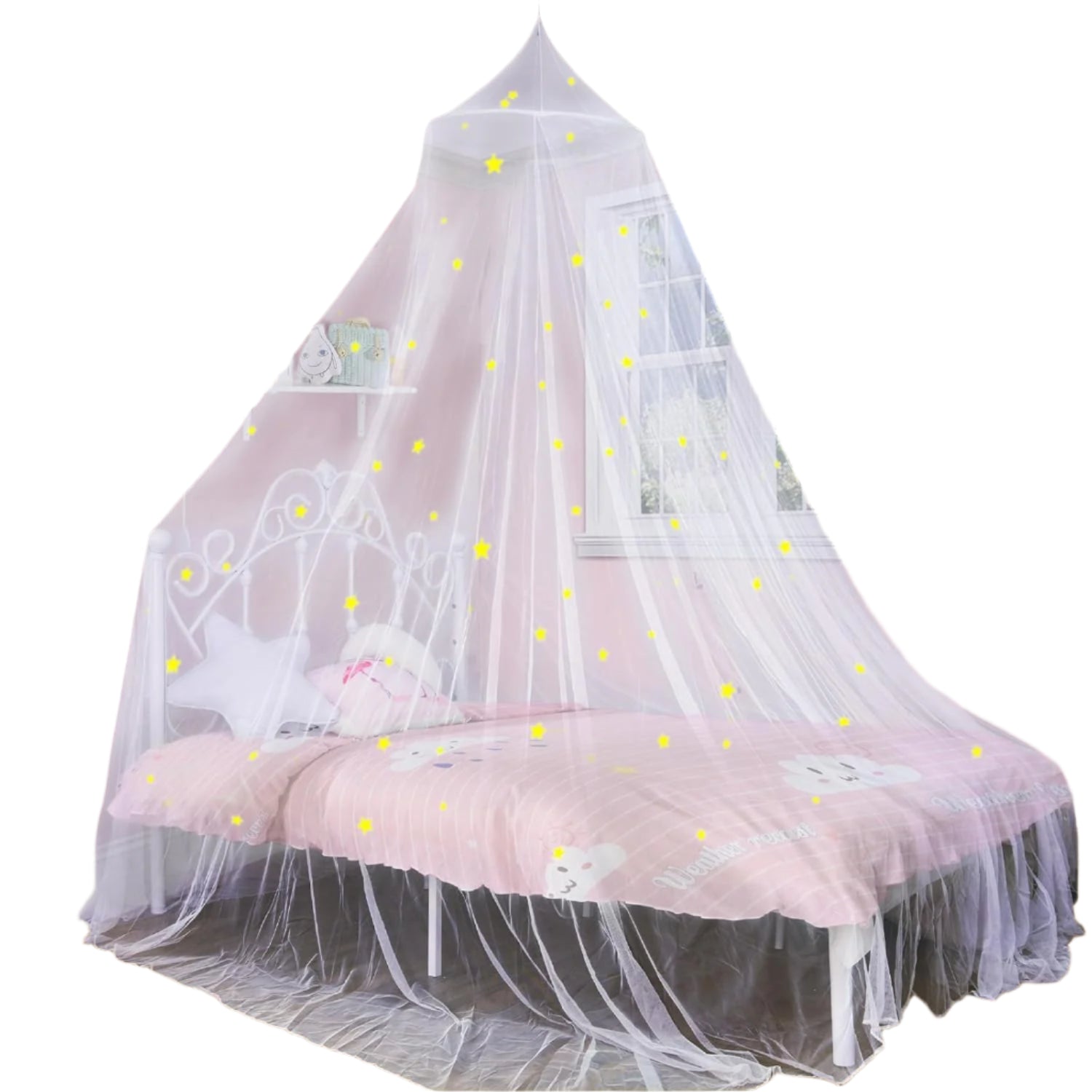 Bed Canopy for Girls with Glowing Stars, Princess Canopy Bed Curtains for Kids