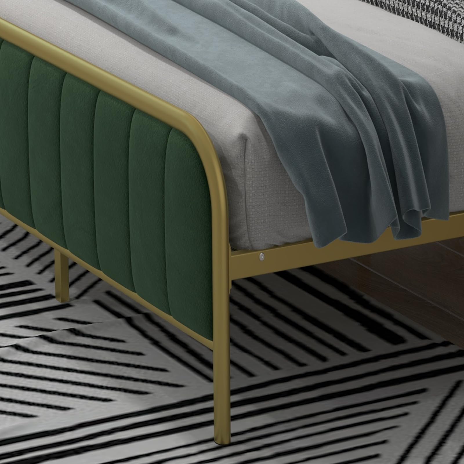Full Size Bed Frame, Full Bed Frame with Velvet Headboard & Footboard