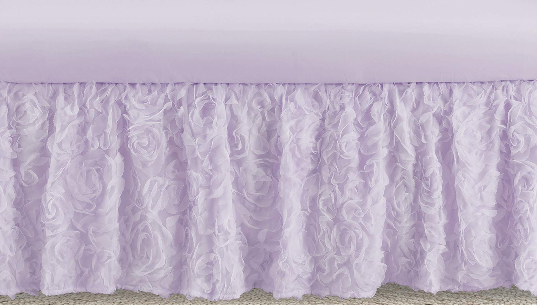 Purple Floral Rose Girl Baby Nursery Crib Bed Skirt Dust Ruffle - Solid Light Lavender