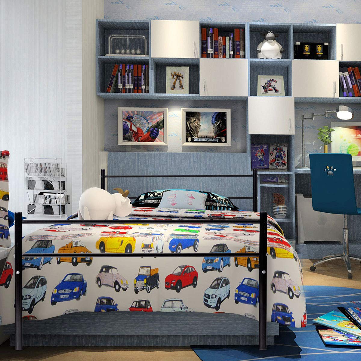 Twin Size Bed Frame with Headboard & Footboard, Heavy Duty Mattress Foundation