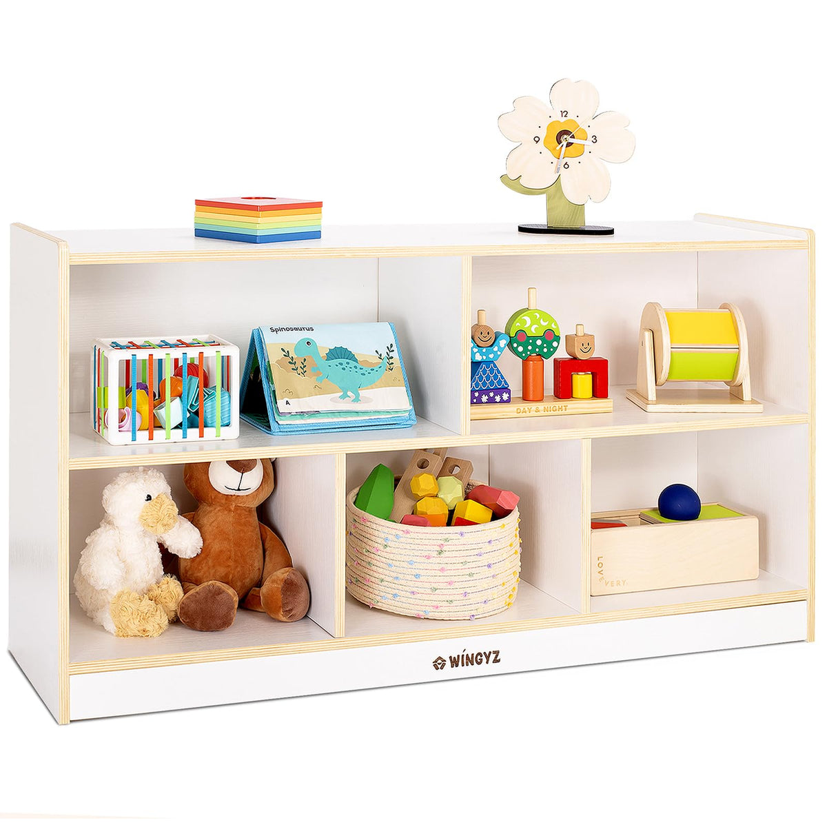 Kids Montessori Bookshelf & Storage Cabinet, 5-Section Wooden Organizer