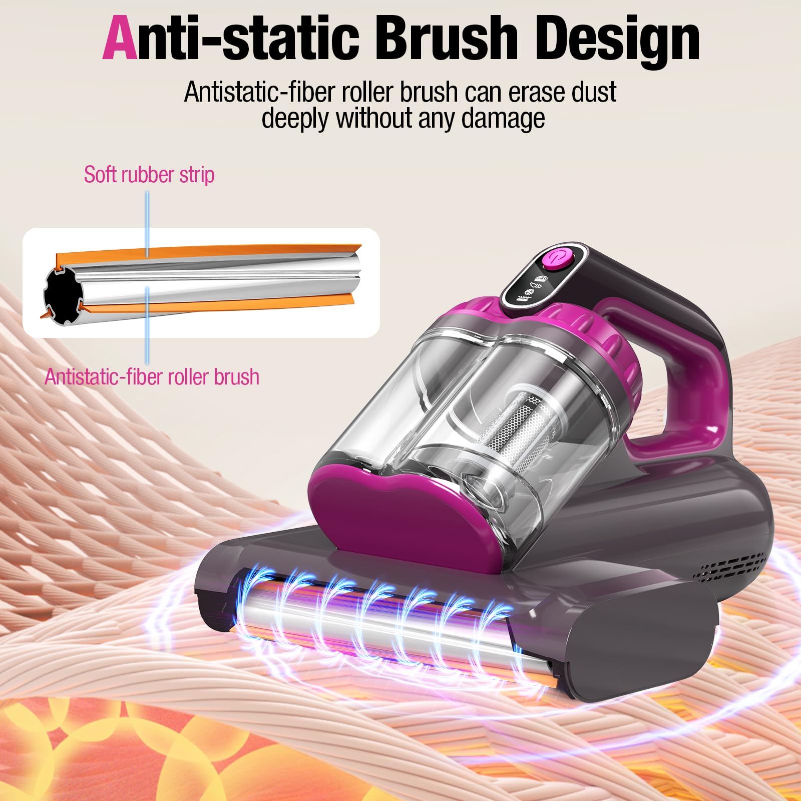 BYHUME Mattress Vacuum Cleaner, 17Kpa Bed Vacuum Cleaner, 273nm UV-C Light & Ultrasonic 145°F Heating, 80000 RPM/Min Brushroll Rotation, Wide Suction Port for Pillows Cribs Sofa, Black Corded