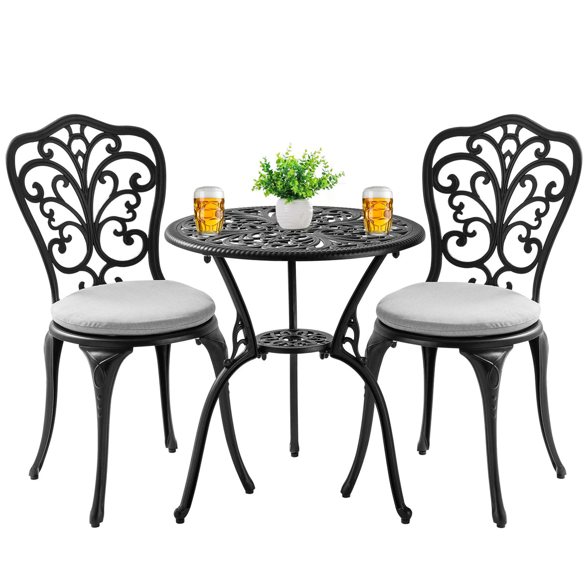 3-Piece Patio Bistro Set with Cushions & Umbrella Hole